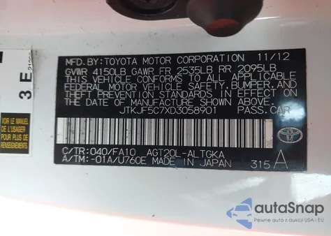 2013 Scion Tc z USA, uszkodzony, nr VIN JTKJF5C7XD3058901